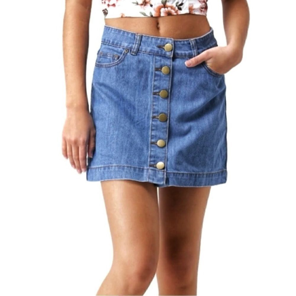 Forever 21 Light Wash Denim Skirt Button Front Size XL